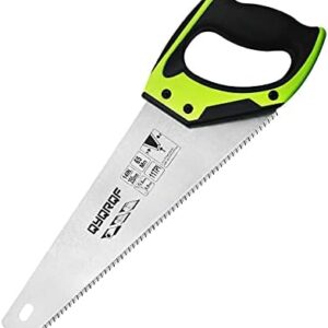 14 in. Pro Hand Saw, 11 TPI Fine-Cut Soft-Grip Hardpoint Handsaw Perfect for Sawing, Trimming, Gardening, Cutting Wood, Drywall, Plastic Pipes, Sharp Blade, Ergonomic Non-Slip Handle (green) -