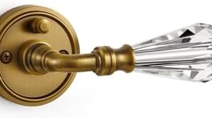 SORWDUERM 2 Pack Antique Brass Glass Door Lever Privacy Crystal Door Levers Door Lever Interior Door Handle for Bedroom and Bathroom,Zinc Alloy -