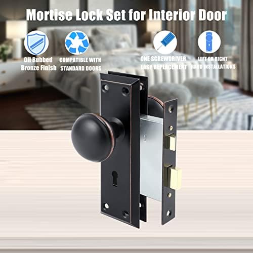 Toptotoo Mortise Lock Set for Interior Door, Vintage Antique Door Knobs with Lock and Skeleton Key, Old Door Knob Replacement Fits 1-3/8 in 1-3/4 in, Classic Oil Rubbed Bronze Finish : Beauty & Personal Care - Image 6