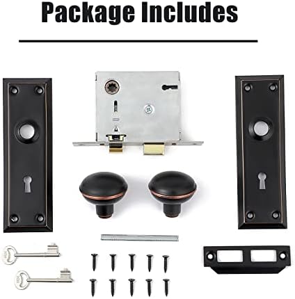 Toptotoo Mortise Lock Set for Interior Door, Vintage Antique Door Knobs with Lock and Skeleton Key, Old Door Knob Replacement Fits 1-3/8 in 1-3/4 in, Classic Oil Rubbed Bronze Finish : Beauty & Personal Care - Image 4