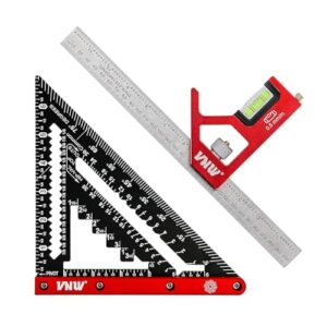 VNW 7inch Rafter Square and 12inch Combination Square Set -CNC-Machined Aluminum Alloy,Heavy Duty Carpenter Square for Woodworking and Home DIY -