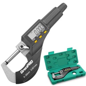 GRENPRO Digital Micrometer Measuring Tool, Professional Inch/Metric Precision Thickness Gauge with Extra Battery, DIY and Household Use 0.00005"/0.001 mm Accuracy Micrometers Machinist Tools : Industrial & Scientific