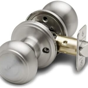 Copper Creek Colonial Passage Interior Door Knob – ANSI Grade-3 Certified, Modern Heavy Duty Handle, Easy Install and Reversible for Bedroom, Bathroom and Closets – Satin Stainless (1 Pack) - Doorknobs -