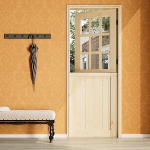 30" x 80" Dutch Door Slab，1.75-inch Solid Pine Wood Front Entry Interior Design，9 Lite Tempered Clear Glass Split Single Door，Exterior Use for Proch,Backyard Entries & Back​ : Tools & Home Improvement