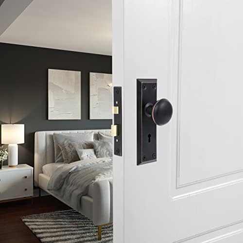 Toptotoo Mortise Lock Set for Interior Door, Vintage Antique Door Knobs with Lock and Skeleton Key, Old Door Knob Replacement Fits 1-3/8 in 1-3/4 in, Classic Oil Rubbed Bronze Finish : Beauty & Personal Care - Image 2
