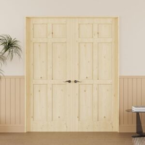 48'' x 80'' (Double 24" x 80") 6-Panel Wood Doors, Natural Solid Pine Interior Door Slab, Arch Top, Solid Core w/o Hardware, Prehung Jamb or Borehole, French Doors as Bedroom Door : Tools & Home Improvement