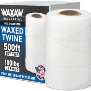 9-Ply Waxed Twine 160 LBS Tensile Strength 500 feet - 8oz Spool | 100% Polyester | White Cable Tie Down Wax Lacing Cord | USA Made -