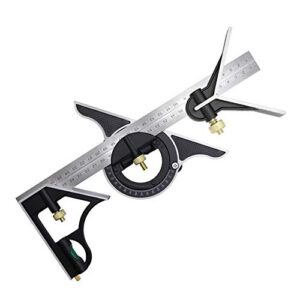 DUEBEL Combination Square - 12' Stainless Steel Multi-Function Carpentry Square with Right 90 Degree Angle Ruler -