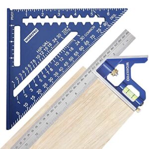 WORKPRO Aluminum Alloy Carpenter Square and Zinc-Alloy Square Ruler Set - 7 in. Rafter Layout Tool and 12 in. Combination Square Combo -