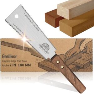 Gnellkoor Japanese Hand Pull Saw, 7 In Ryoba Double Edge Saw of 12/18 TPI Professional Rip, Cross & Flush Cut to Help Carpenter for Achieve Soft Hard Woods Cutting Quickly Accurately Without Scratches -