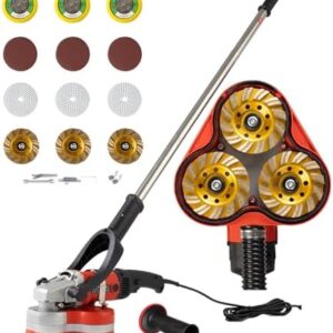 Electric Diamond Polisher Machine+Telescopic Rod 3800W 6 Speed Gears Triple Head Concrete Diamond Grinder for Metal,Stone,Cement Brick Surface Grinding,Epoxy Resin Removal Rock Granite -