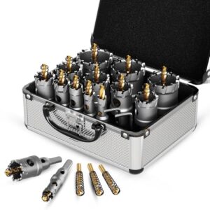 GSTK Upgrade Heavy Duty Carbide Hole Saw 14 Pcs,Metal Steel Hole Saw Drill Bit,TCT Hole Cutter,Alloy Hardness Upgrade, with 2*Extra Titanium Plated Pilot Center Drill and 2*L-Wrench : Tools & Home Improvement